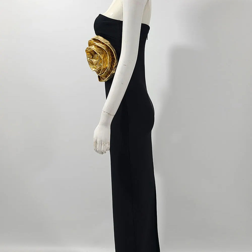 2025 Sexy Women's 3D Flower Decorative Bandage Dress Strapless Sleeveless Bodycon Off Back Long Dresses Evening Party Vestidos