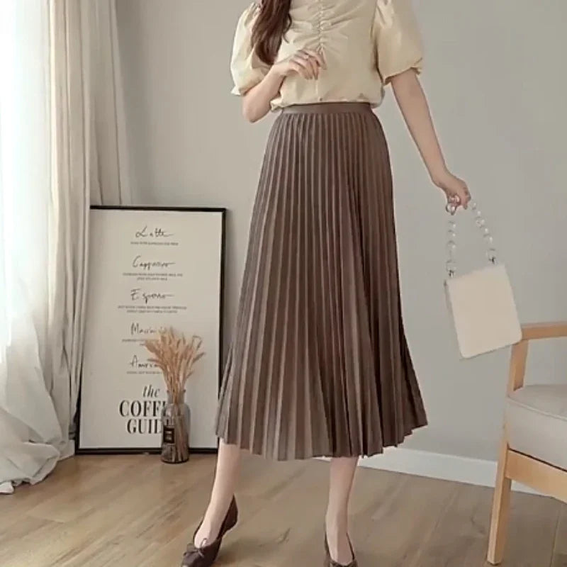 New Versatile Large Swing Skirt Slimming A-line Skirt New High-waisted Pleated Skirt for Women Spring and Autumn Mid-length