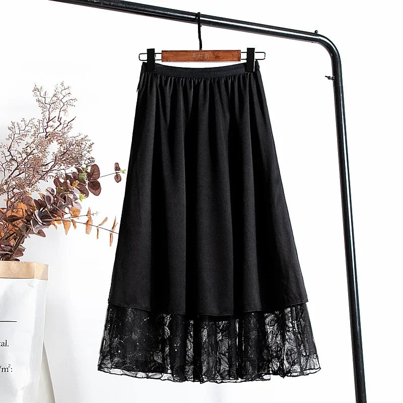 Lace Tulle Skirts New Spring A-Line Floral Embroidery Beading Shiny Sequins Mesh Tutu Skirt for Women Faldas Mujer Moda P416