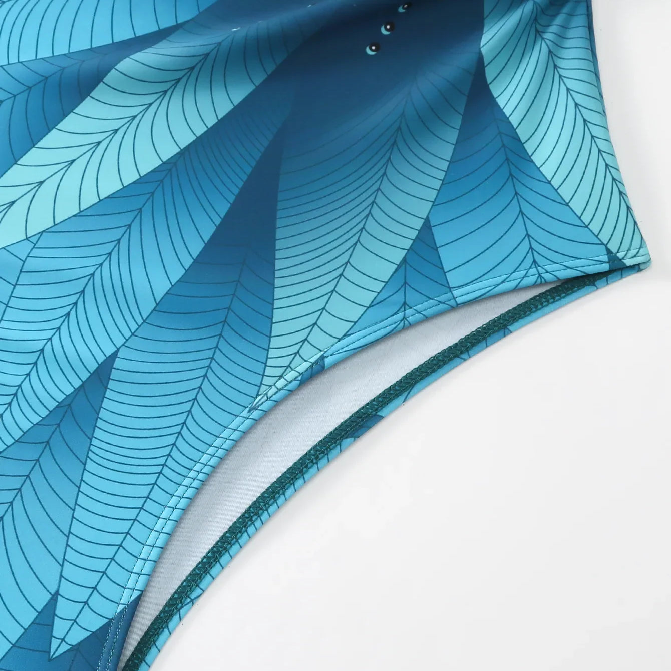 Elegant Blue Leaf Printed One Piece Swimsuit Woman Fashion High Waisted Hanging Neck Swimwear French Covered Belly Bikini