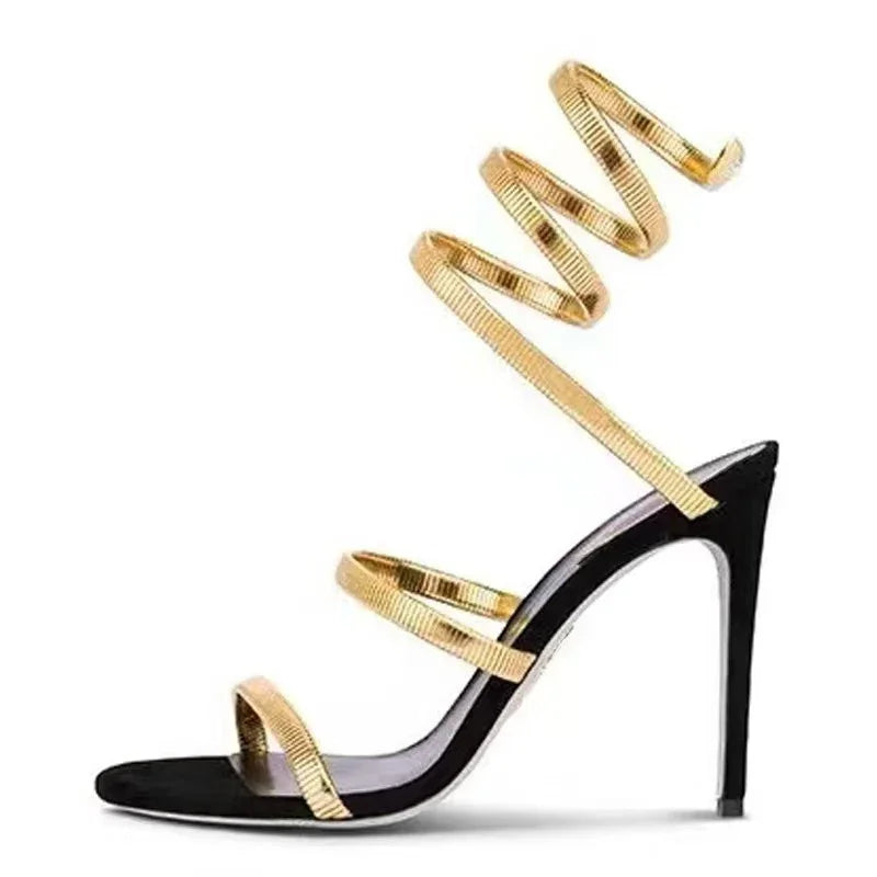 Eilyken Summer Street Style Ankle Strap Open Toe Narrow Band Women Sandals Thin High Heels Stripper Sexy Banquet Shoes Black