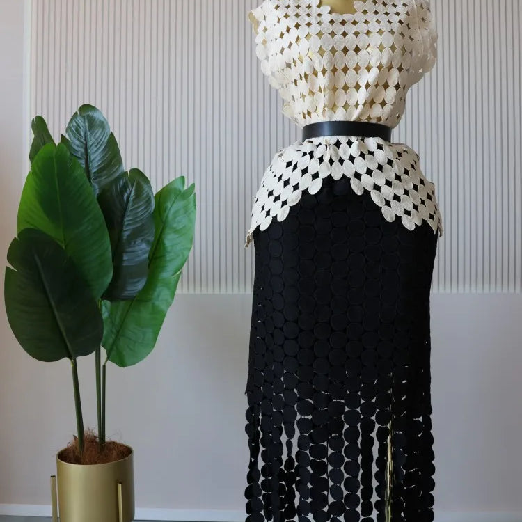 CM.YAYA Women Cutout O-neck Crop Top and Bodycon Midi Slim Maxi Long Skirt Suit 2025 Summer Vacation Sexy Two 2Piece Set Outfits