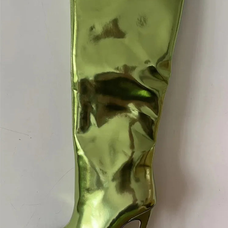 Thigh High Boots Candy Color Mirror Leather Women Knee High Boots High Heels Stilettos Runway Shoes for Women High Heel Boots 05light green12cm