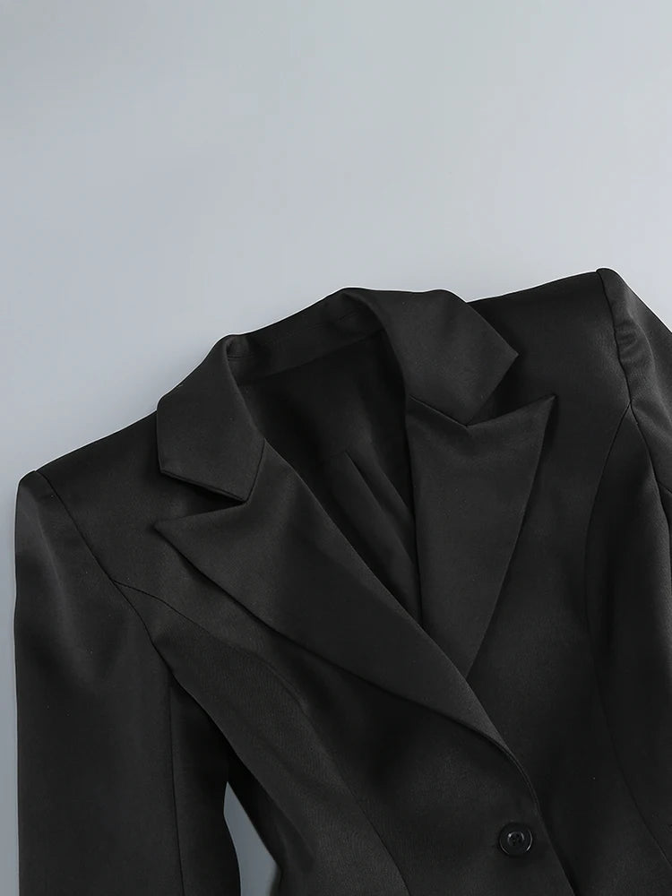 Black V Neck Long Sleeves Blazer With Rhinestones Embellished Cuff Crystals Patchwork Slim Jacket Single Breasted Coat