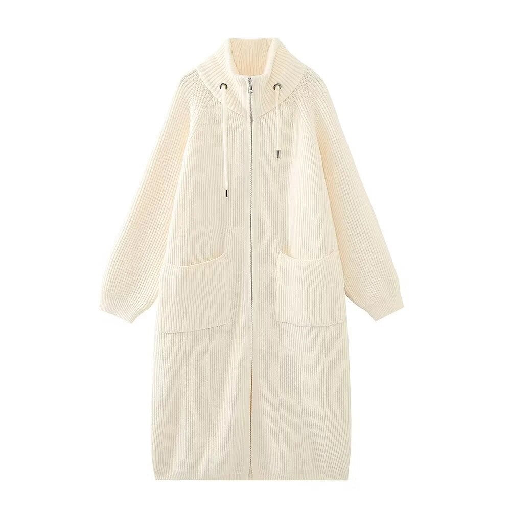 Za-High quality 2024 autumn and winter zipper knitted cardigan top sweater jacket. Women's thickened stand collar warm sweater High quality 1