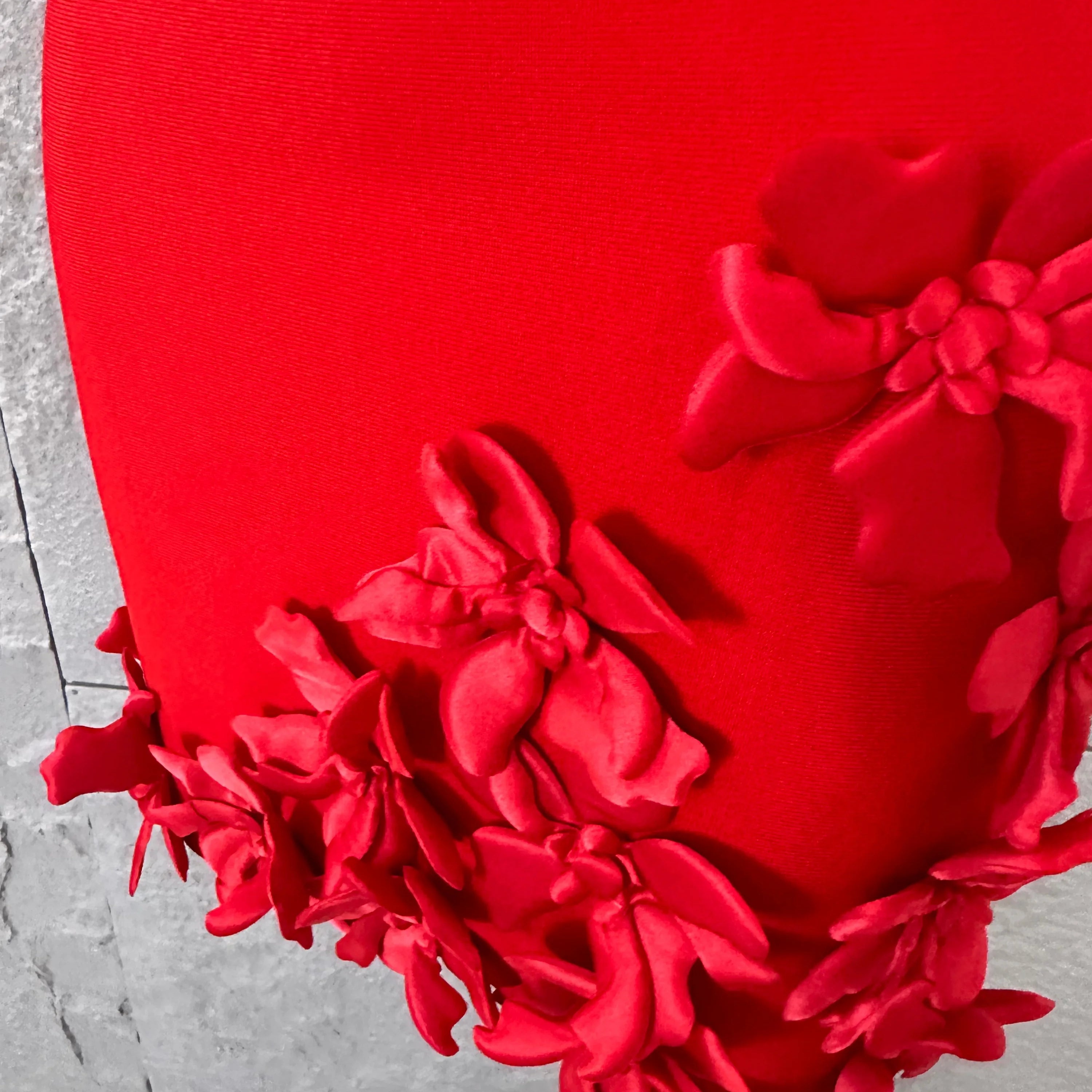 Sexy Deep V Red 3D Flower Applique Dress Slim Fit Bodycon Bandage Night Out Wedding Guest Club Cocktail Evening Party Outfit