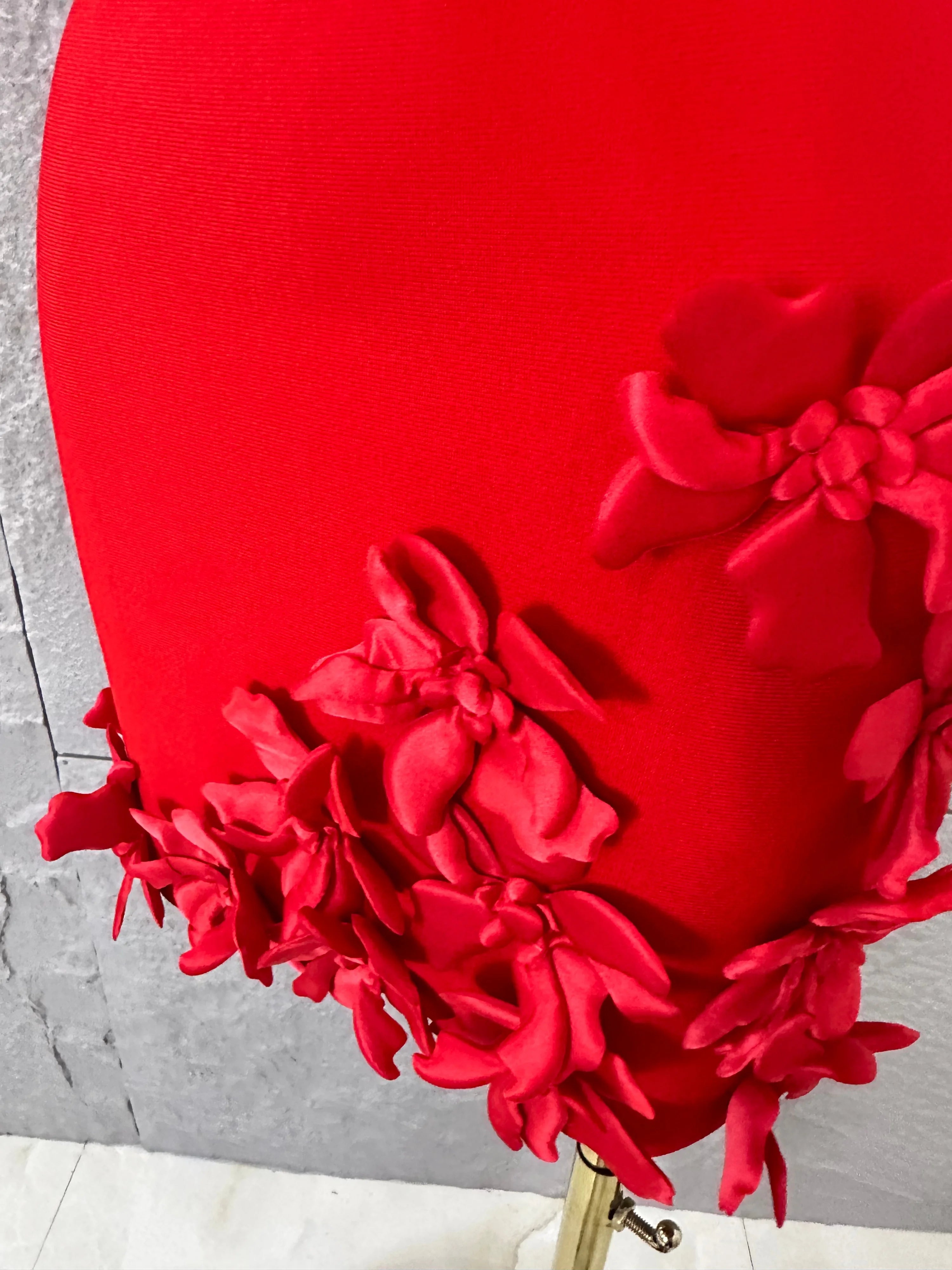Sexy Deep V Red 3D Flower Applique Dress Slim Fit Bodycon Bandage Night Out Wedding Guest Club Cocktail Evening Party Outfit