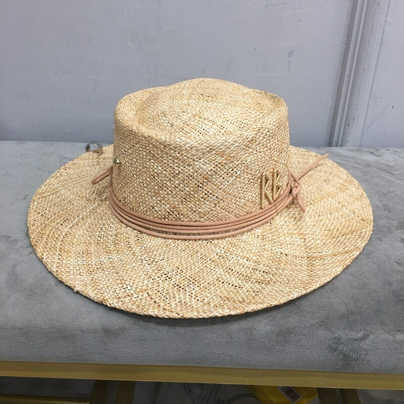 Straw hat for women with letter and chain Wide Brim Floppy Sun Hat Summer Hats Lady Beach Cap