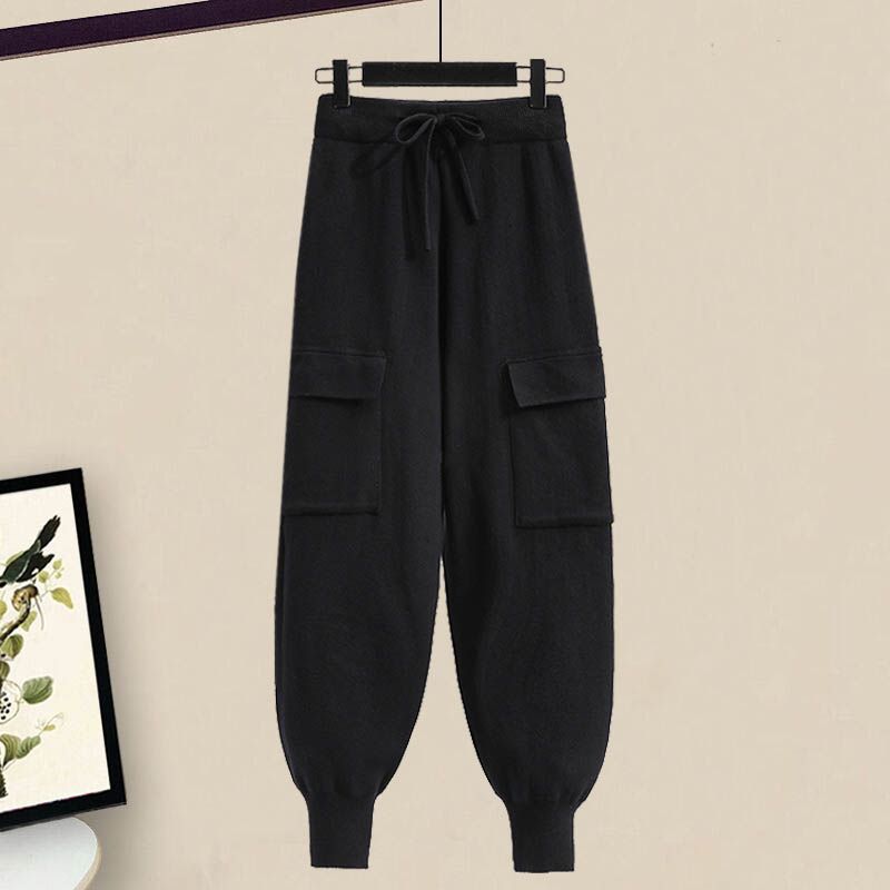 Winter New Ribbon Knitting Sweater Pullover Casual Overalls Two-piece Elegant Women's Pants Set Tracksuit Fall Outfits Women pants