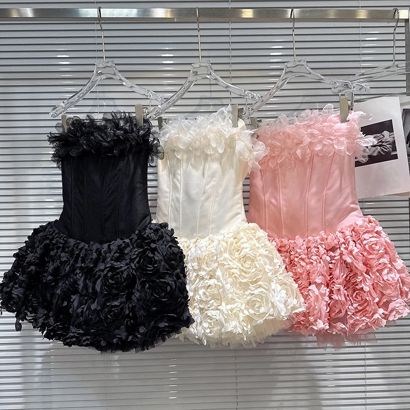 Winter New Sweet Temperament Chiffon Three-Dimensional Flower Fishbone Dresses For Women With Shorts Dress 11A07753