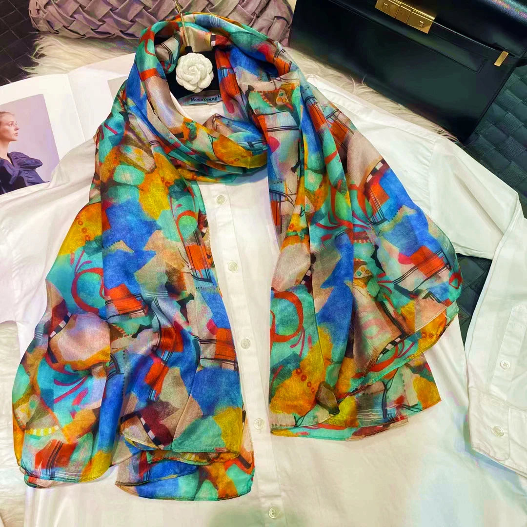 Ladies Green 100% Silk Scarf Shawl Winter Rose Design Women Pure Silk Scarves Wraps Fashion Beach Shawl Cover Ups Pink Scarf blue green yellow