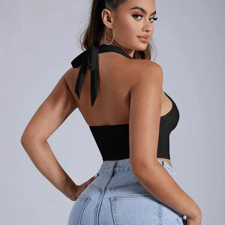 Lace Up Front Crop Halter Top Sleeveless Lace up Top Cutout Front Cami Tank