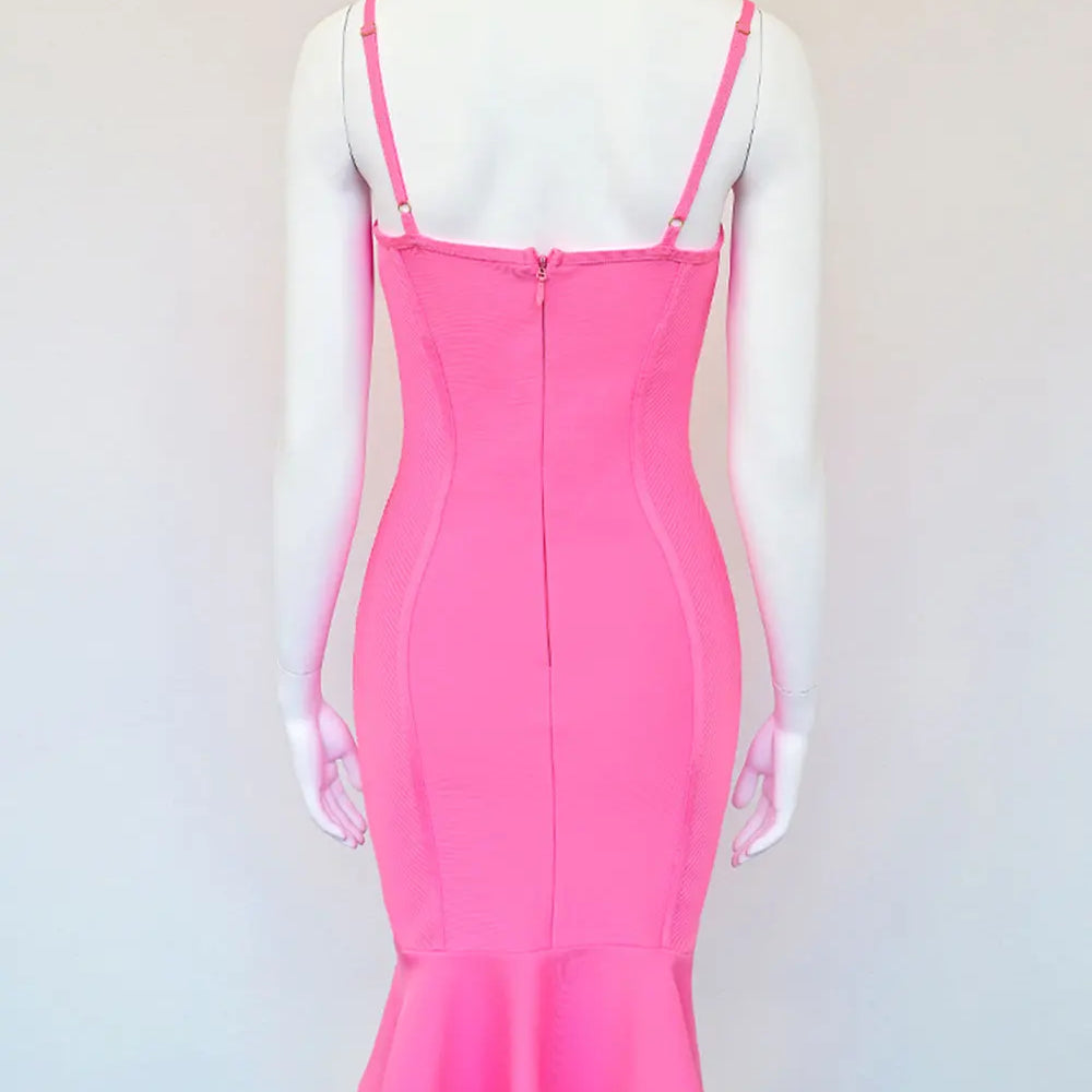 2025 Spring Sexy Women Ruffle Design Bandage Dress Spaghetti Strap Sleeveless Bodycon Backless Midi Dress Evening Party Vestidos