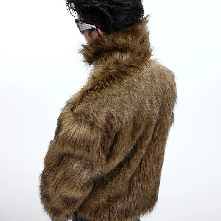 Mauroicardi Winter Short Thick Warm Brown Hairy Soft Faux Fur Coat Men with Turn-down Collar Long Sleeve Fluffy Jackets 2024