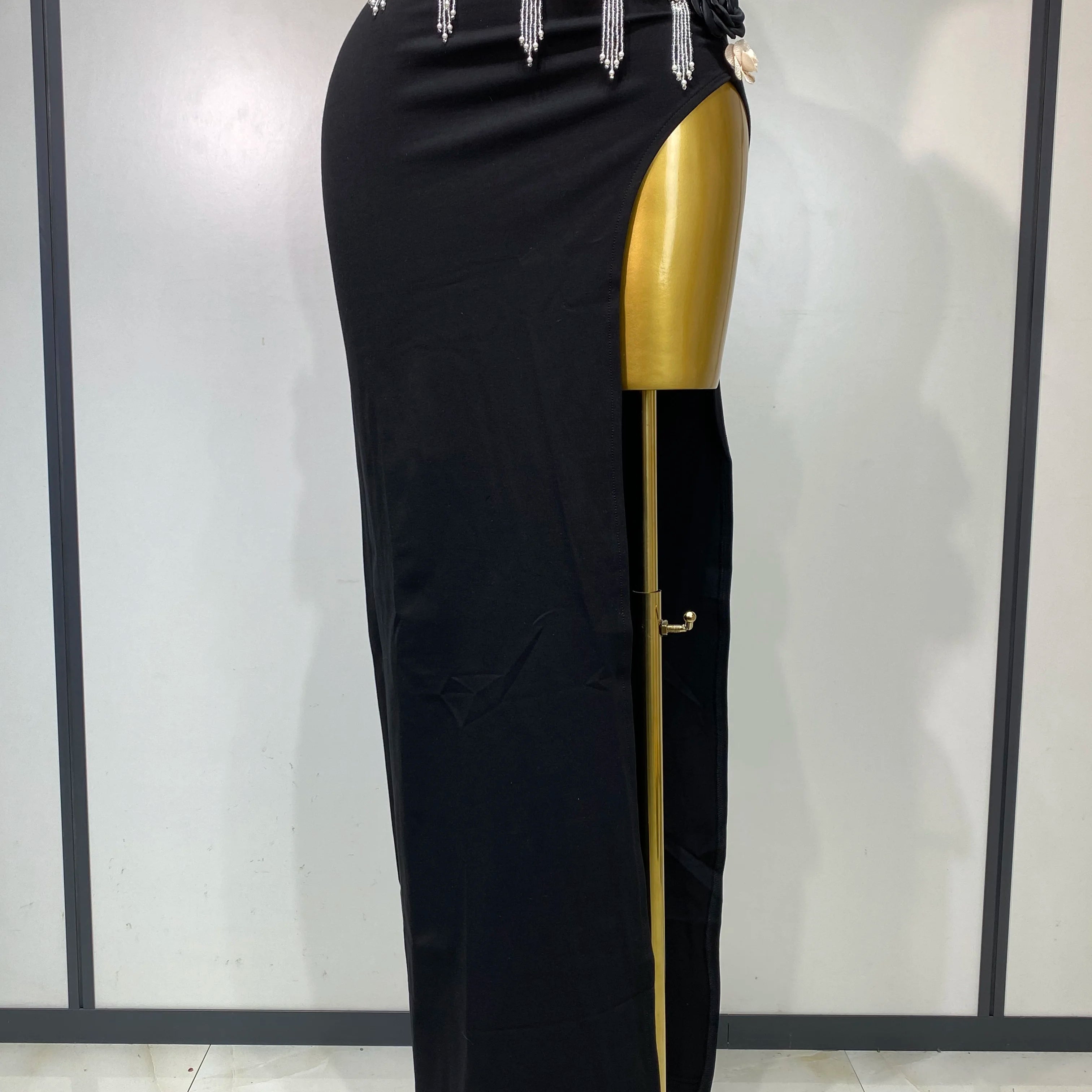 Women Sexy Flower Strapless Top High Slit Long Skirt Elegant Evening Party Two Piece Set Luxury Birthday Club Gown