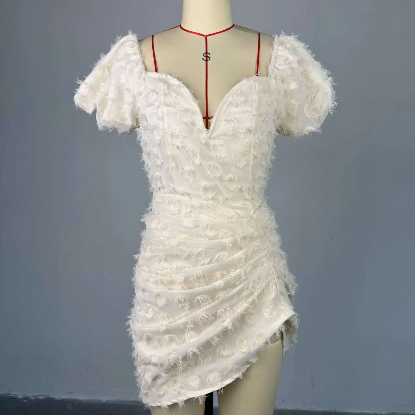 Summer Women Lantern Short Sleeve Side Split Ruched Midi Mini Dress 2025 Fashion Sexy Night Club Party Dresses Vestidos