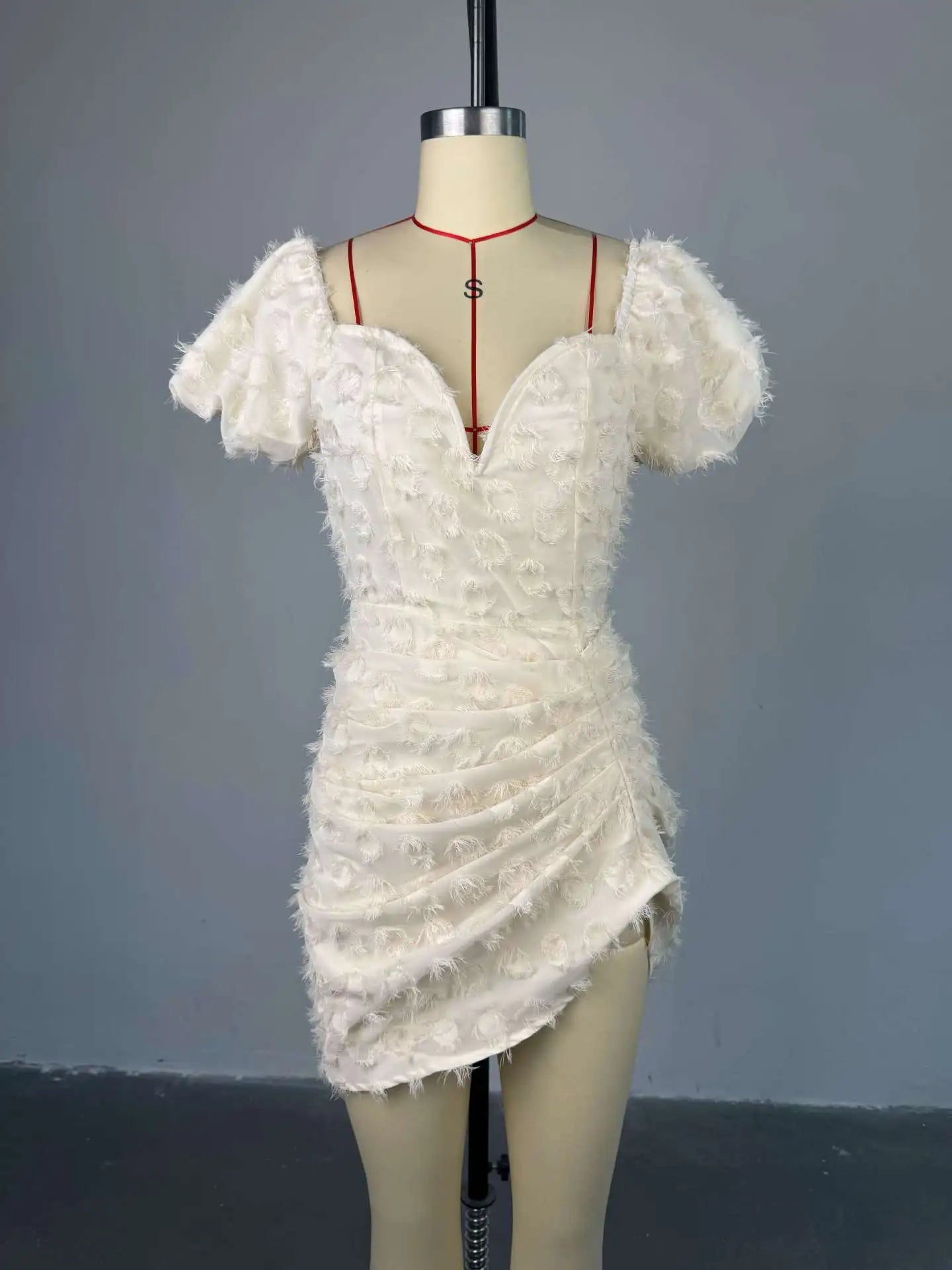 Summer Women Lantern Short Sleeve Side Split Ruched Midi Mini Dress 2025 Fashion Sexy Night Club Party Dresses Vestidos