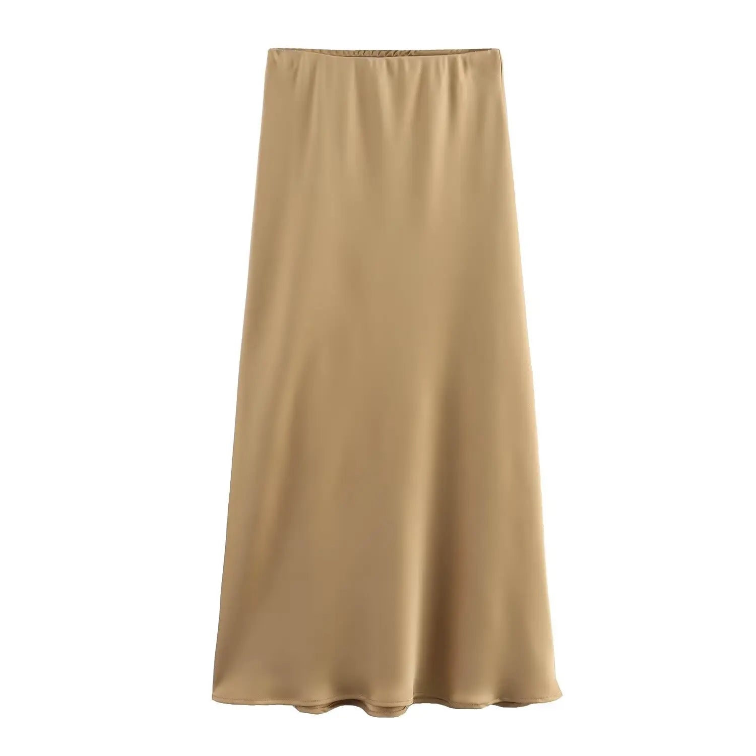 Chic Satin Maxi Skirt Female Slim High Waist Soild Black White Long Skirt Streetwear Elegant Ladies Casual Office Long Skirt Khaki