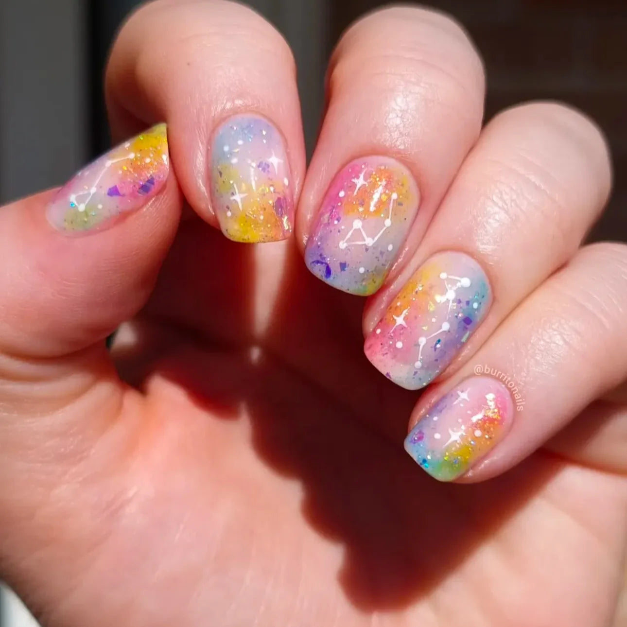 Shiny Blue Fake Nails 24Pcs Short Square Press On Nails Sparkly Gold Star Designs Reusable Acrylic False Nails Tips for Woman Y3