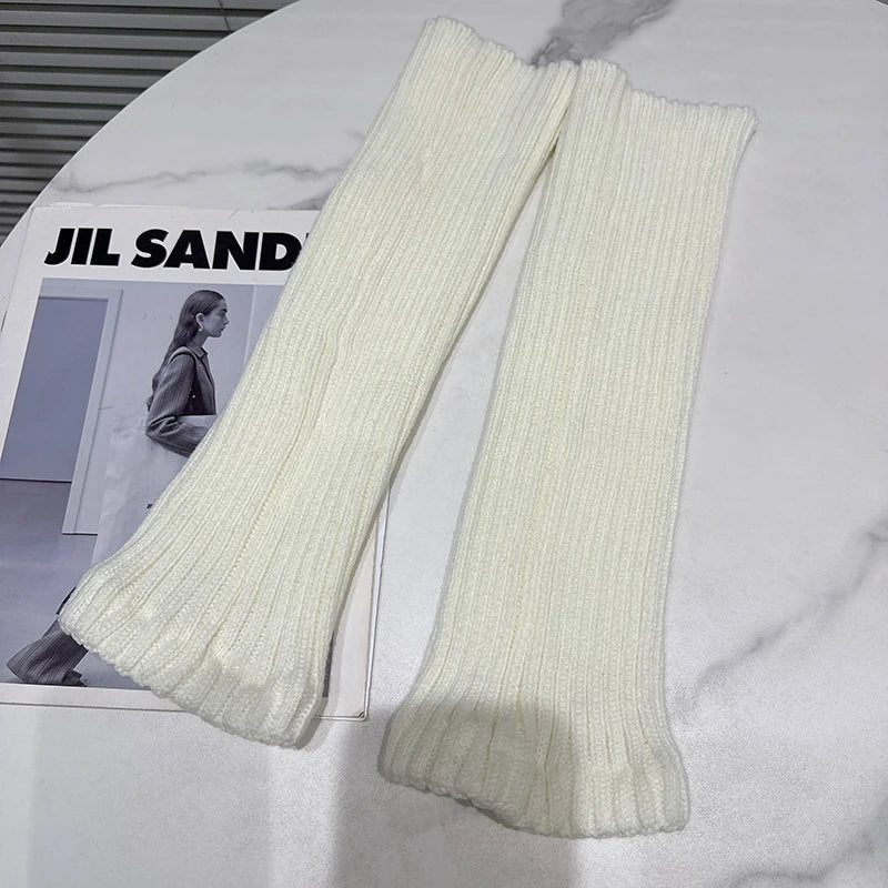 Winter New Fashion Sweet Solid Color Thick Knitted Calf Socks For Women Versatile Stretch Female 11A07716 White One Size