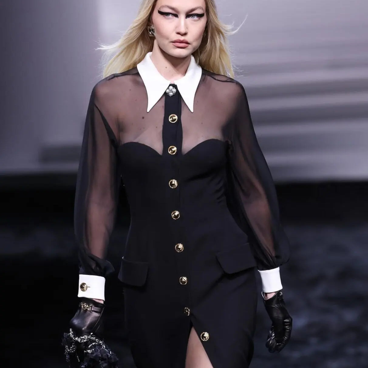 2024 New Spring Women Long Sleeve Mesh Button Bodycon Long Bandage Dress Fashion Runway Celebrate Evening Party Dress