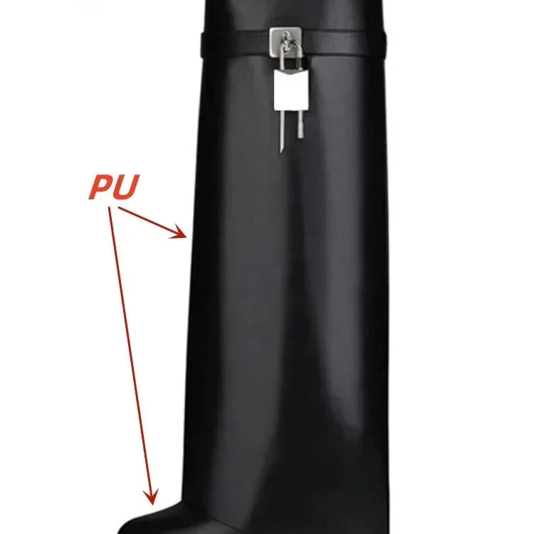 European and American Metal Lock Fasteners for High Tube Skirts, Boot Slopes, Leg Sleeves, Knee Length Boots, Platform Boots black PU