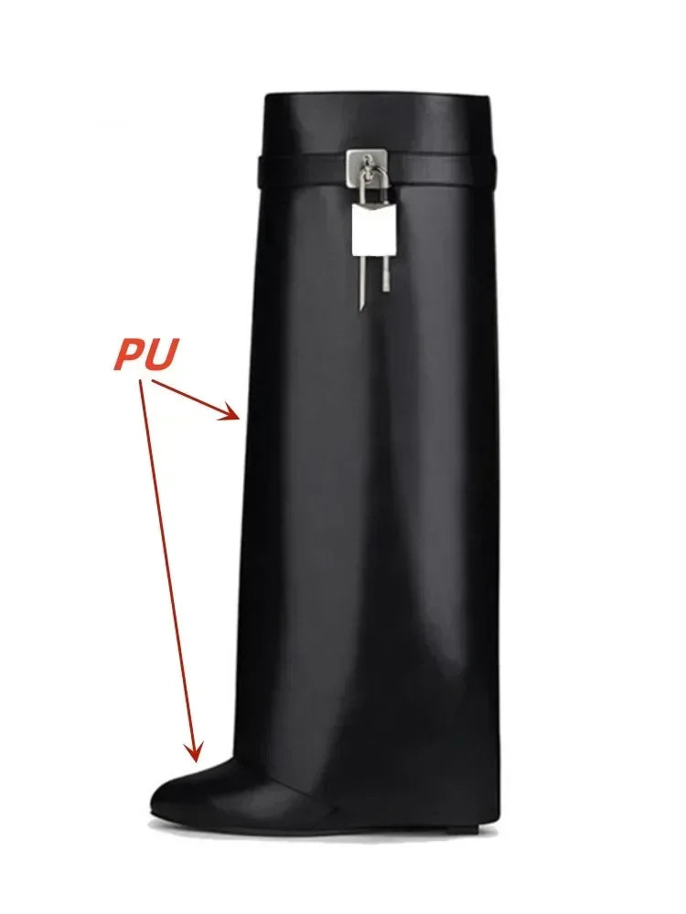 European and American Metal Lock Fasteners for High Tube Skirts, Boot Slopes, Leg Sleeves, Knee Length Boots, Platform Boots black PU