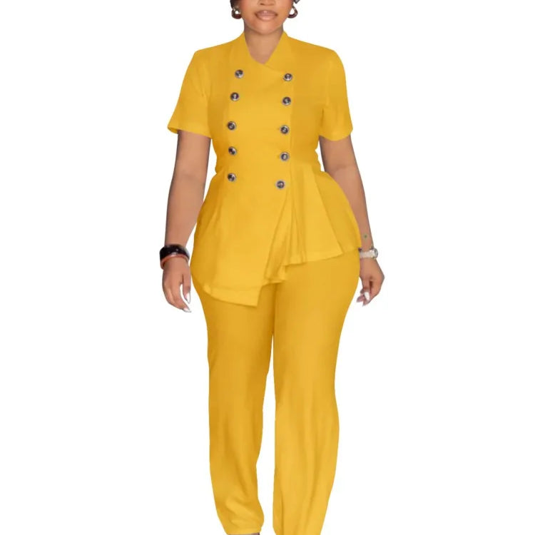 Plus Size Summer 2 Two Piece Set Women Irregular Ruffle Pleated Fashion Ladies Blouses Casual Bodycon Woman Pencil Pant