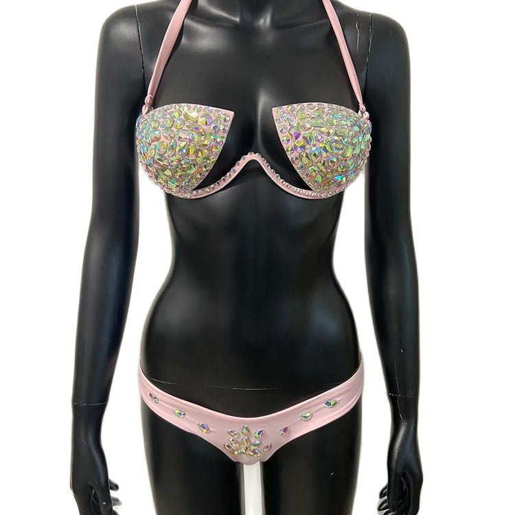 Women's Swimwear Bikini Swimsuit 2024 For Women Summer Beach Shiny Crystal Padded Push Up Bikinis Thong Bathing Sets Outfits