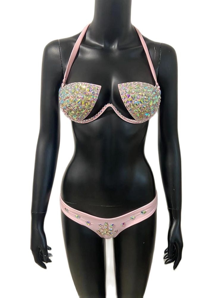 Women's Swimwear Bikini Swimsuit 2024 For Women Summer Beach Shiny Crystal Padded Push Up Bikinis Thong Bathing Sets Outfits