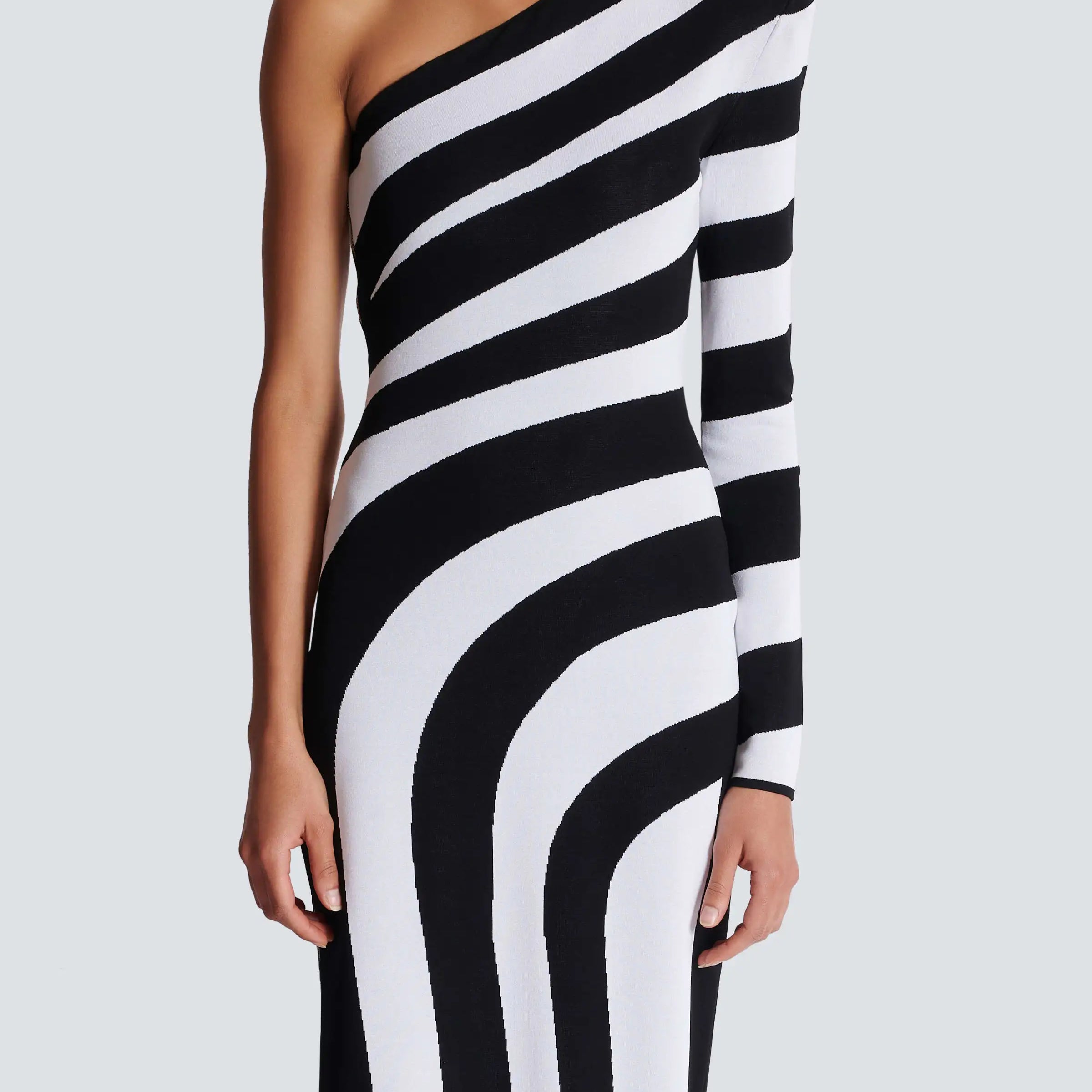 Black White Stripes Sexy High Slit One Shoulder Ankle Length Bandage Dress Fashion Woman Evening dress Celebrity Party Outfit
