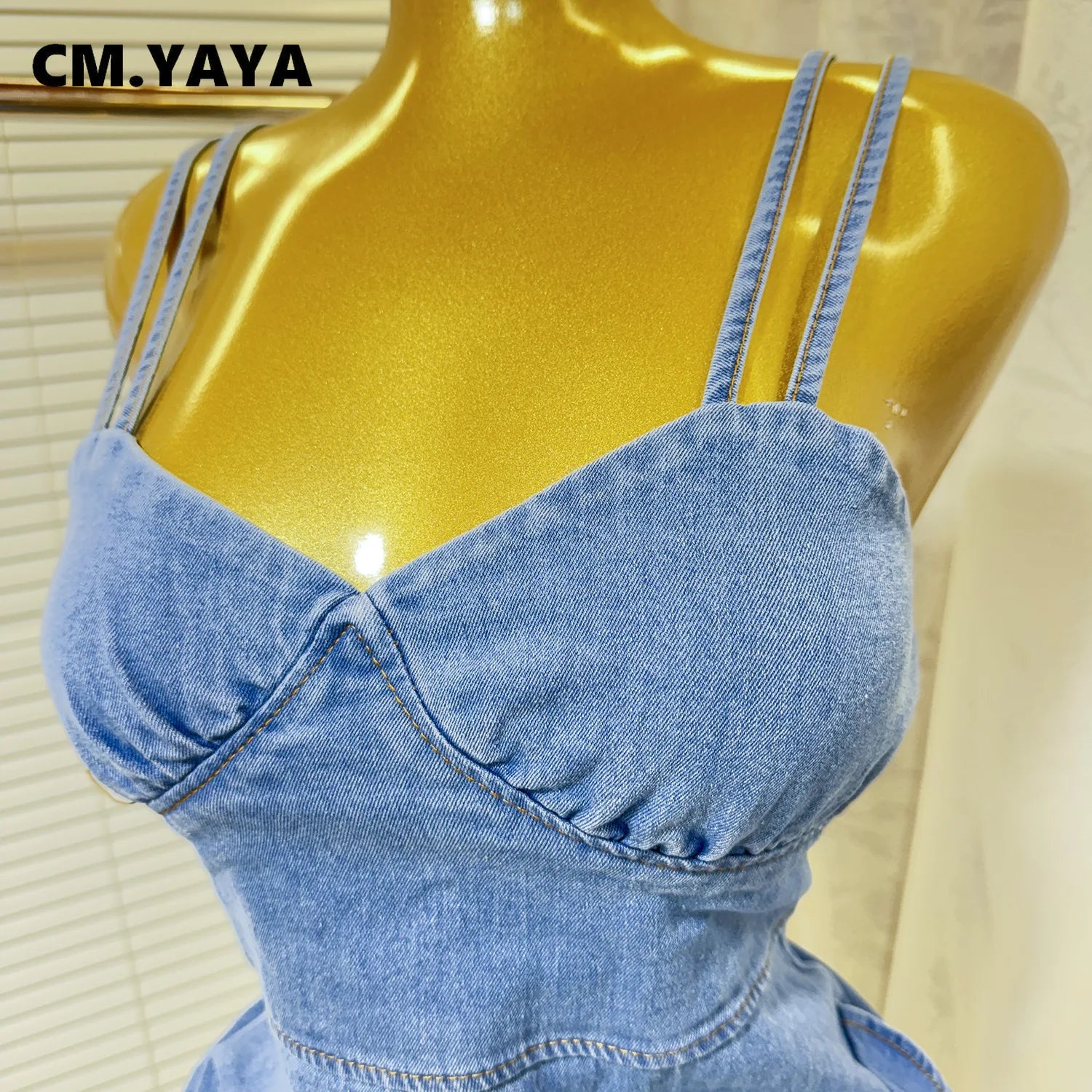 Women Spaghetti Strap V-neck Ruffles Hem Denim A-line Mini Dress 2025 Chic Birthday Night Club Party Vestidos Dresses