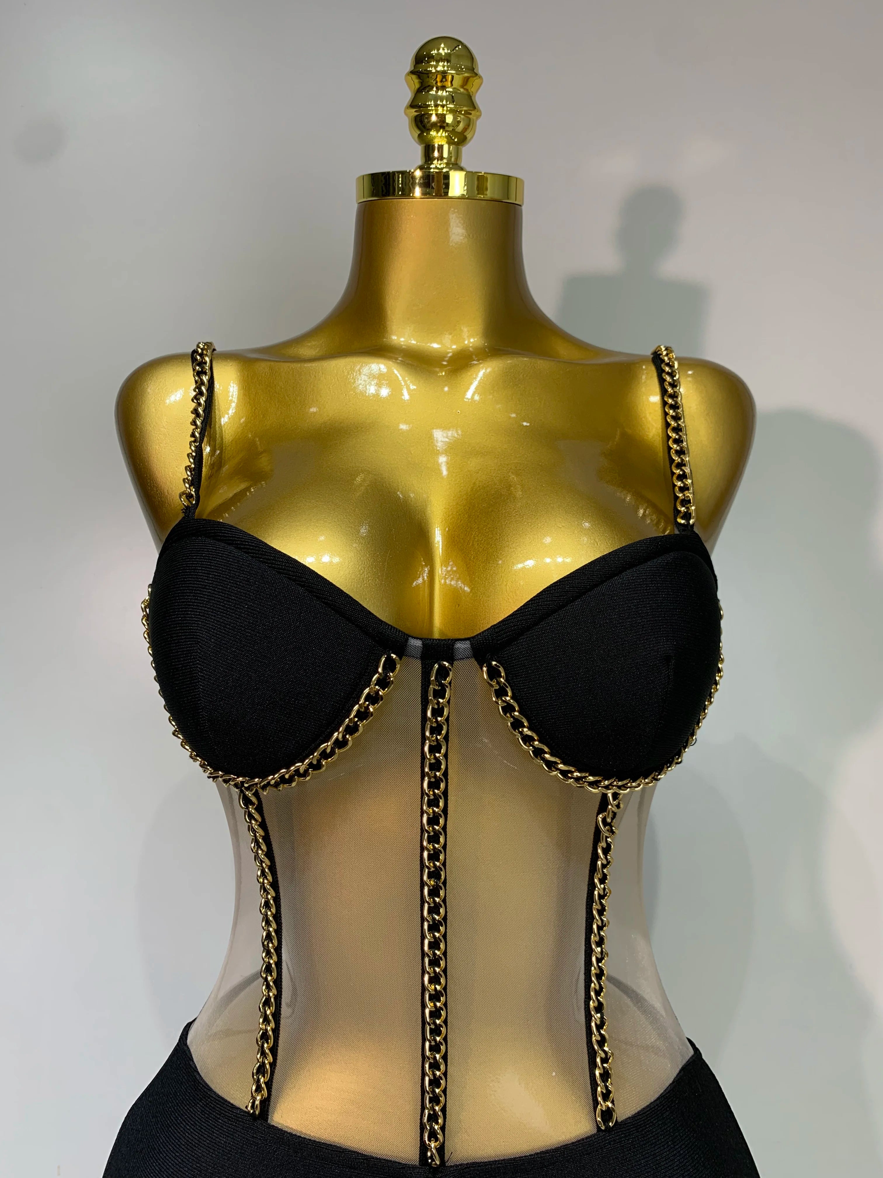 Women Luxury Sexy Sleeveless Mesh Chain Black Bodycon Bandage Jumpsuit 2025 Fashion Party Celebrity Designer High Street Rompers