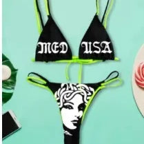 Sexy Goth Bikini 2023 Women Letters Skull Print Swimsuit Split Bathing Suit High Waist Gothic Bikinis Sets Beach Outfits 11