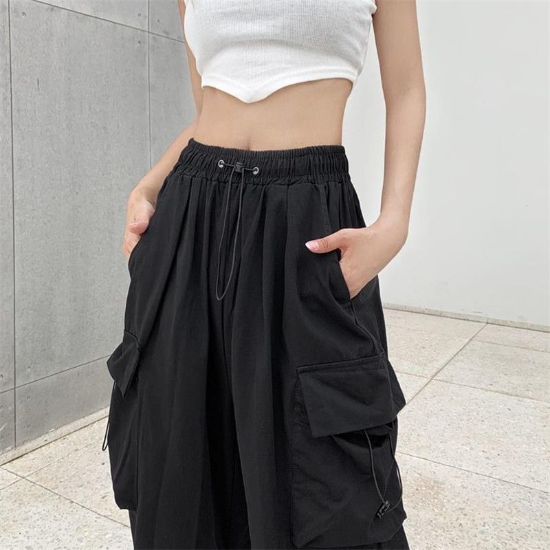Summer Vintage Casual Cargo Pants Women Streetwear Pleated Drawstring –  AMAIO