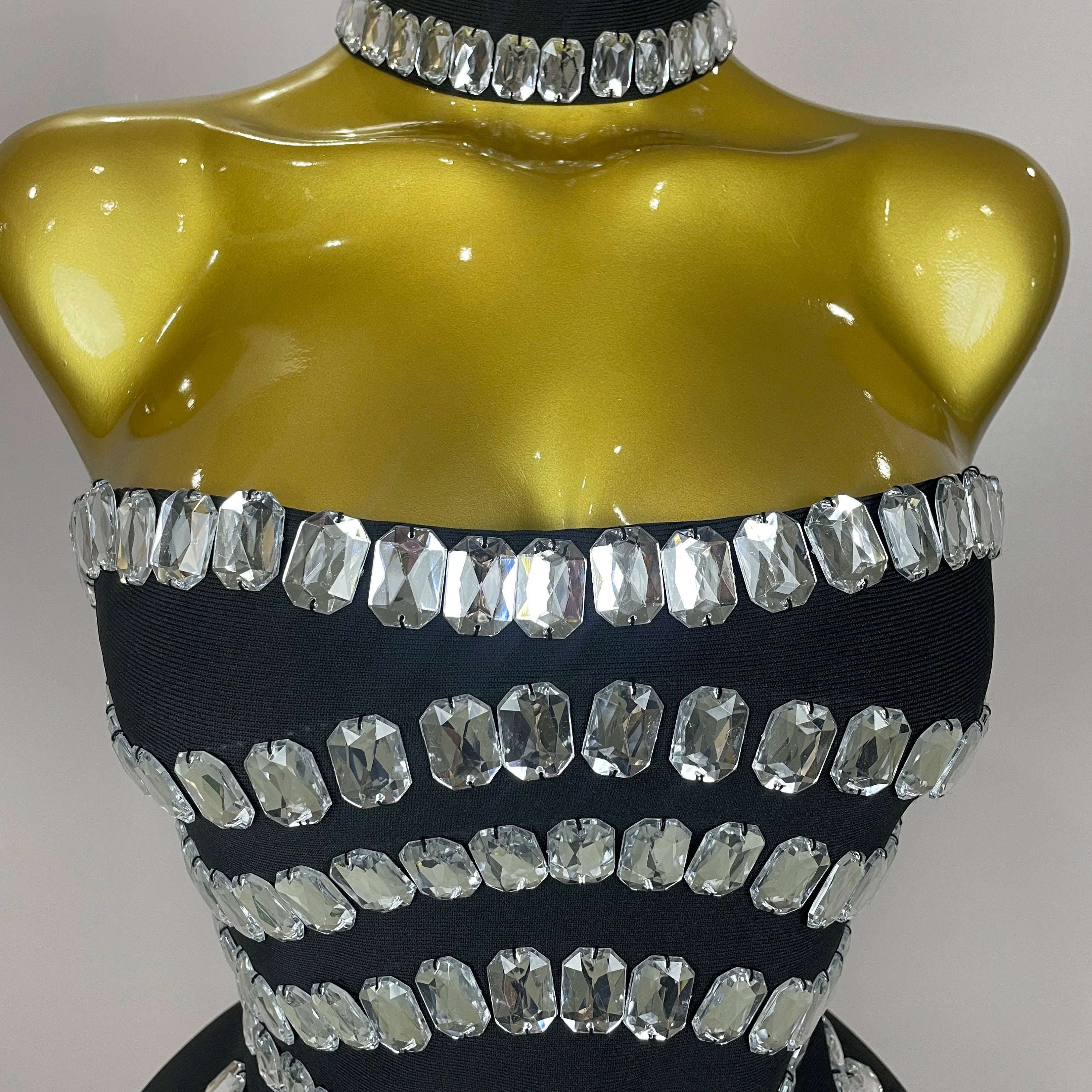 Women 2025 Sparkly Rhinestones Bodycon Strapless Mini Bandage Dress Backless Fashion Evening Party Club Luxury Birthday Dresses