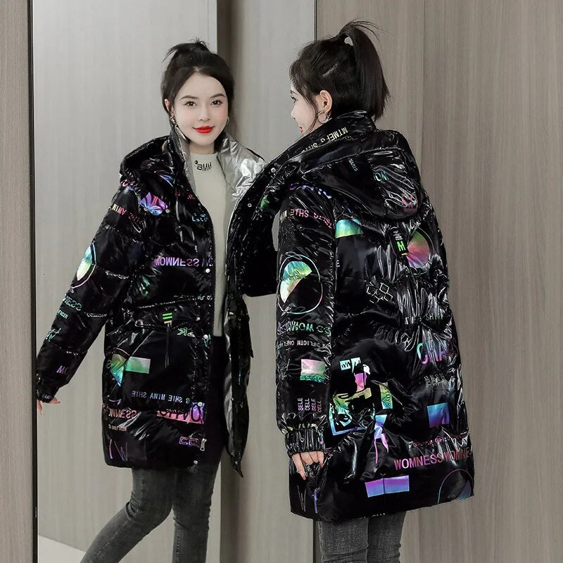 Women's Oversized Winter Coat 2024 New Mid-length Loose Jacket Ladies Elegant No-wash Parkas Korean Fashion Slim Clothes Letter