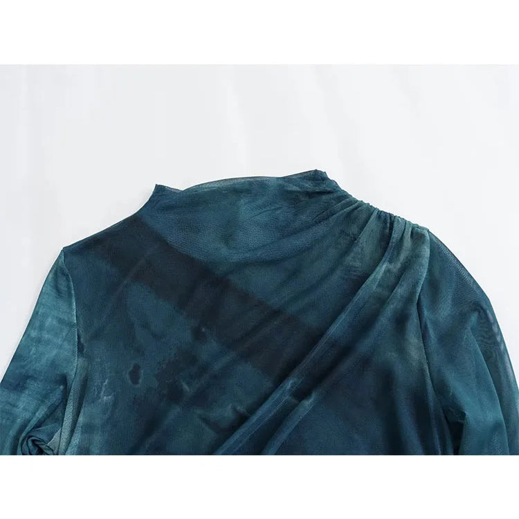 Woman Silk Mesh Midi Dress Autumn Women Long Sleeve Vintage Long Dress Female Elegant Slim Dress