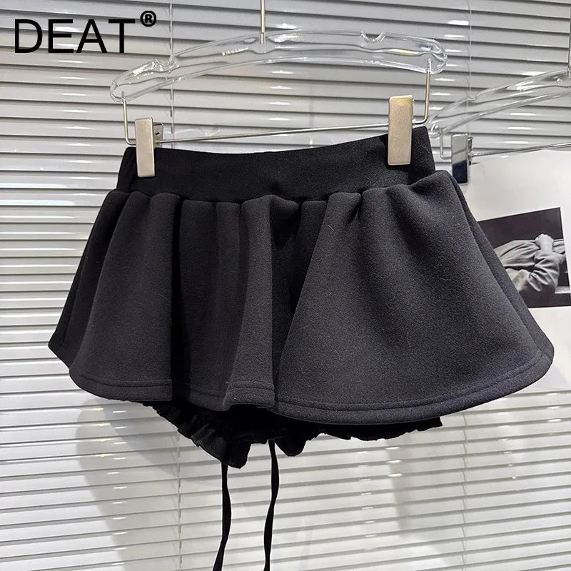 Winter New Sweet Temperament Woolen Short Skirt For Women Solid Color High Elastic Waist Puff Skirts Female 11A07759