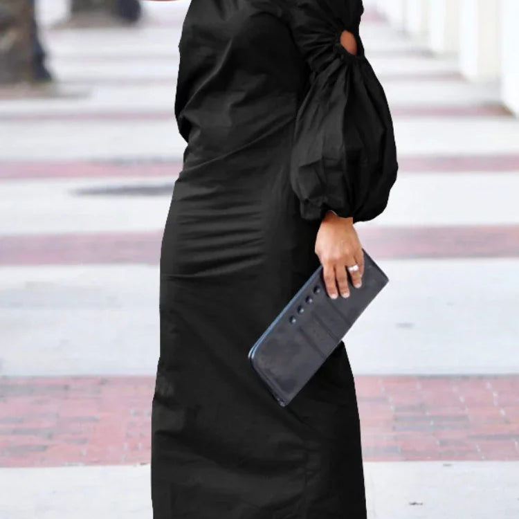 Women Cutout One Long Sleeve Ruched Side Split Maxi Bodycon Midi Dress 2023 Winter Vintage Sexy Party Dresses Vestidos