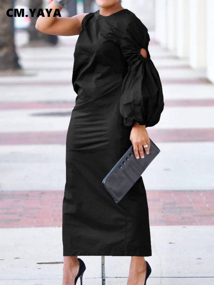 Women Cutout One Long Sleeve Ruched Side Split Maxi Bodycon Midi Dress 2023 Winter Vintage Sexy Party Dresses Vestidos