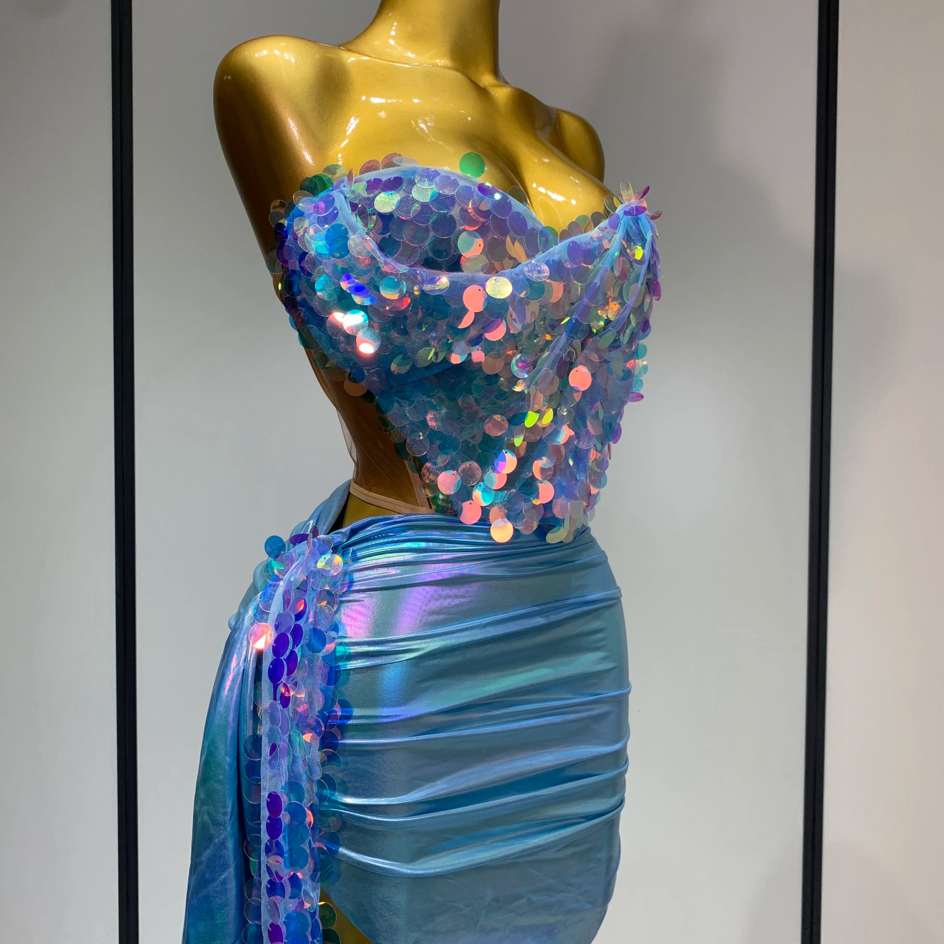 Women Sexy Singer Dancer Performan Costume Nightclub Bar Girl Sparkly Sequins Two Piece Set Evening Party Luxury Birthday Outfit