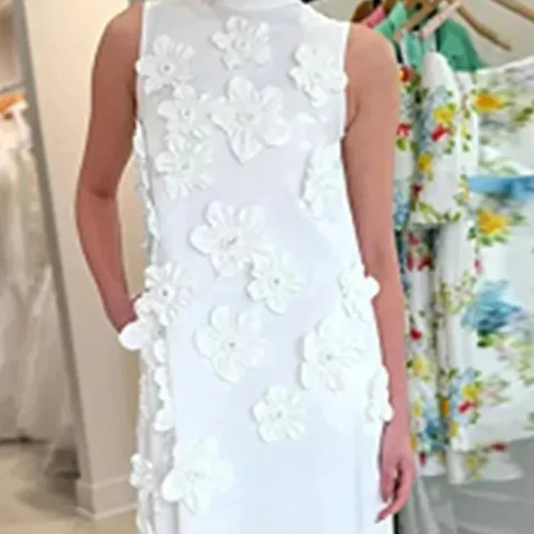 Patchwork Lace Up A Line Dress For Women Stand Collar Sleeveless High Waist Spliced Appliques Slim Dresses Female