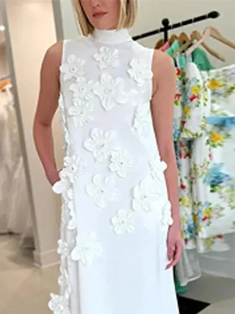 Patchwork Lace Up A Line Dress For Women Stand Collar Sleeveless High Waist Spliced Appliques Slim Dresses Female