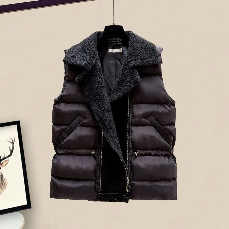 Winter Warm 3 Piece Set Suit Women Knitted Letter Pullover Sweater Sweatpants Lamb Wool Vest Tracksuit Female Outfit Outerwear Black Vest