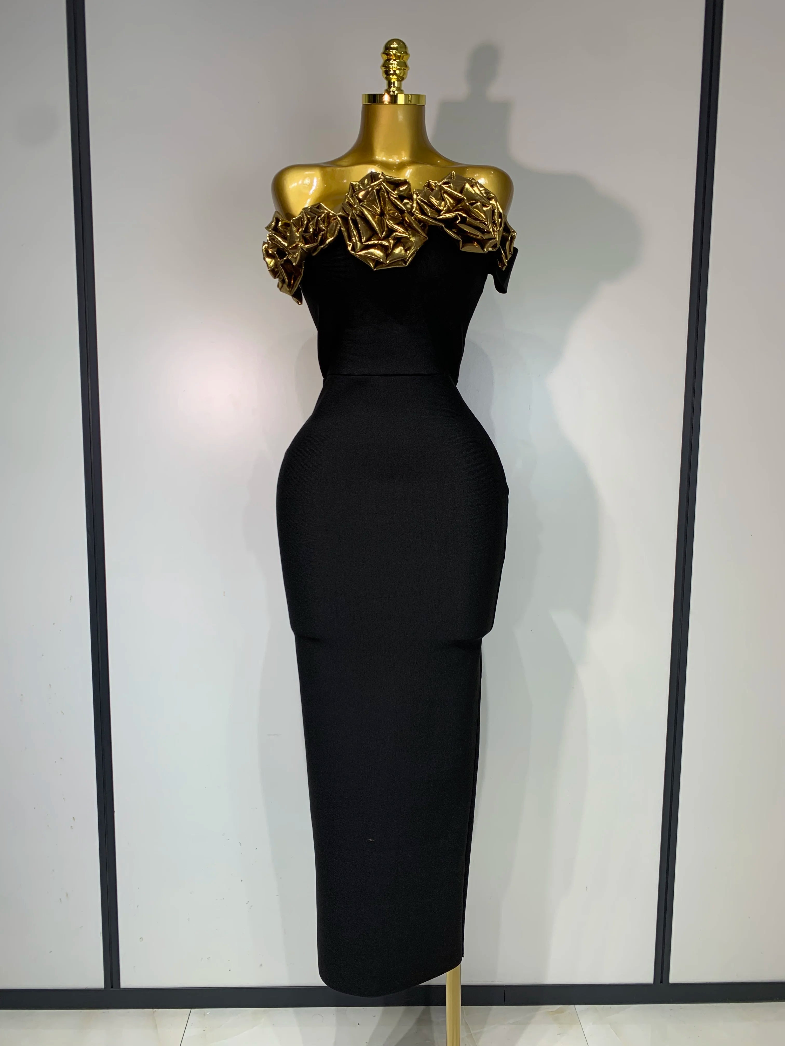 Women Sexy Backless Flower One Shoulder Long Bodycon Bandage Dress 2025 Celebrity Elegant Evening Party Luxury Birthday Dresses black