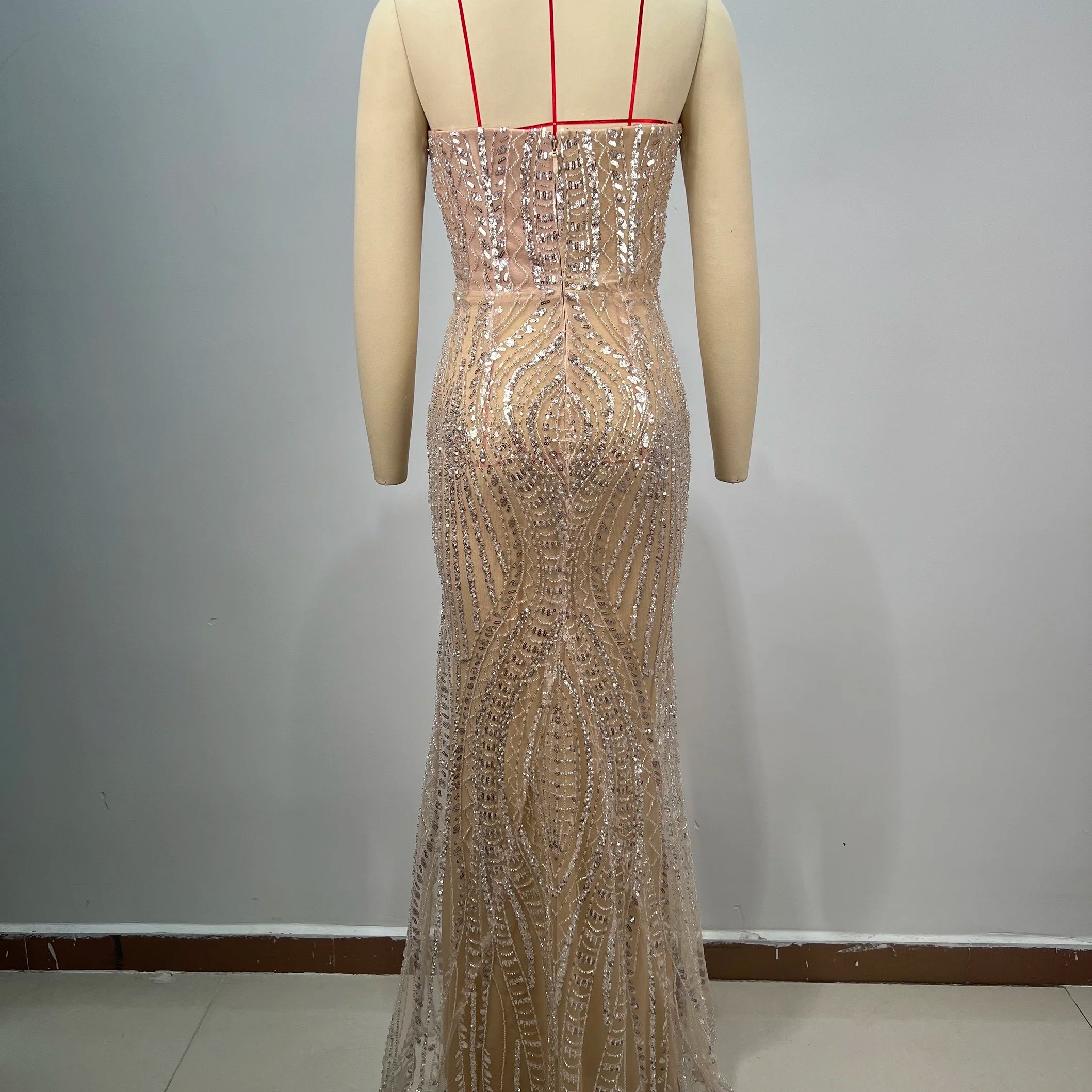 Luxury Diamond Champagne Sequins Sexy Straplerss Ankle Length Dress Woman Birthday Party Dress Celebrity Cocktail Party Vestido