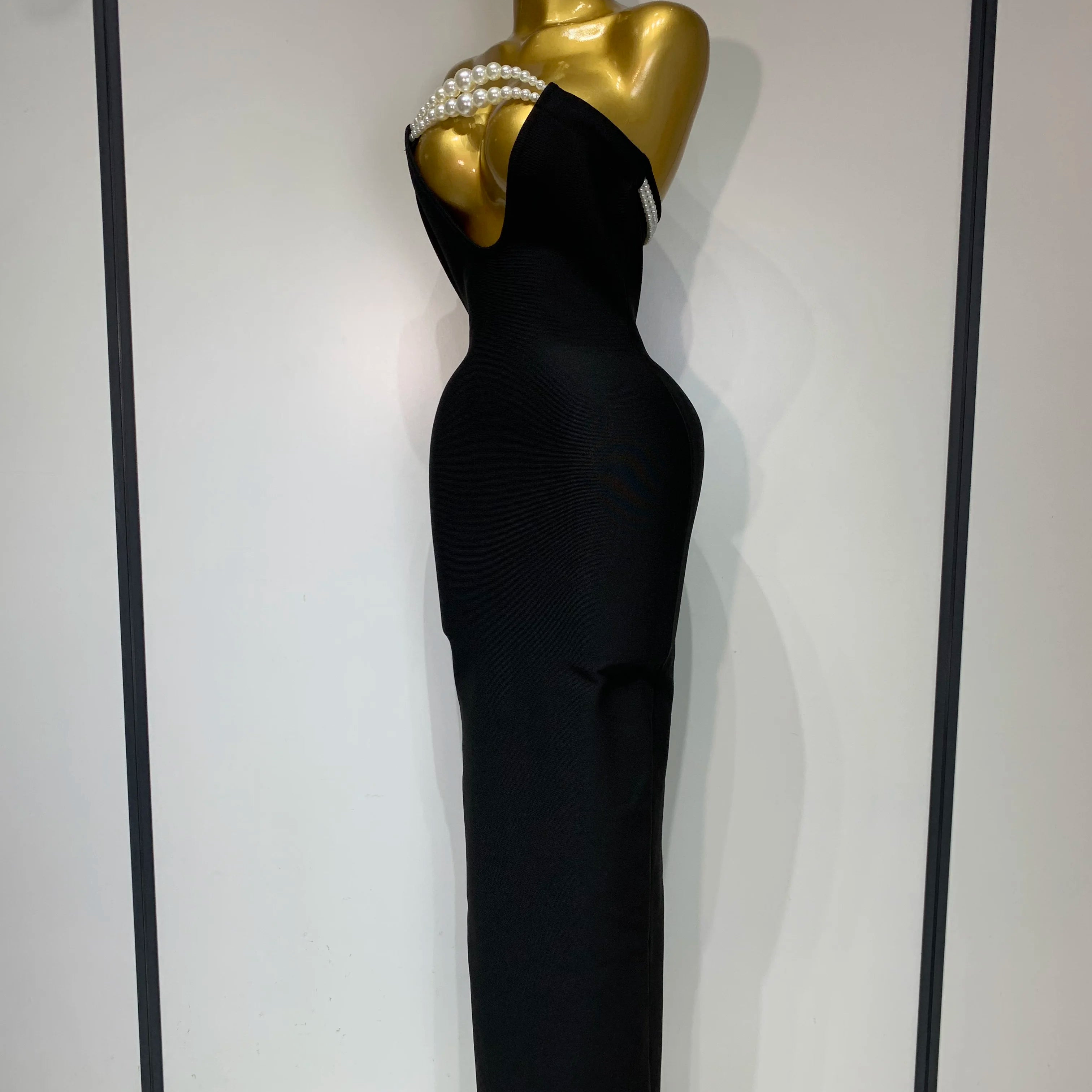 Women Sexy Backless Strapless Black Beading Long Bandage Bodycon Dress 2025 Celebrity Elegant Evening Luxury Birthday Dresses