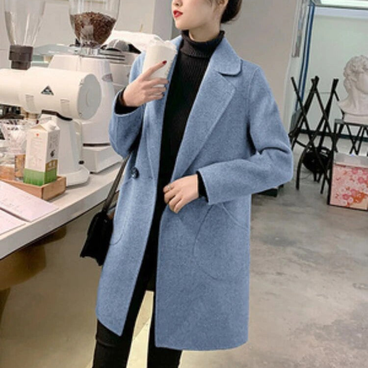 Winter Jackets for Women 2024 Autumn Korean Fashion Loose Mid-length Trench Coat Vintage Thick Suit Women's Clothing Outerwears Blue