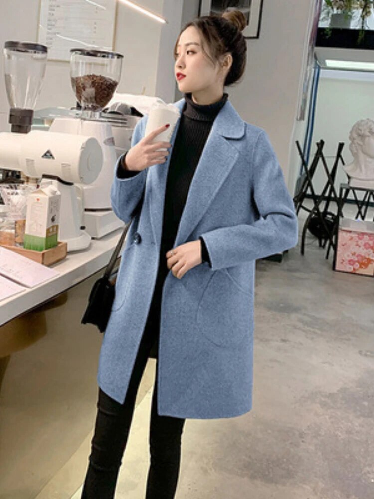 Winter Jackets for Women 2024 Autumn Korean Fashion Loose Mid-length Trench Coat Vintage Thick Suit Women's Clothing Outerwears Blue